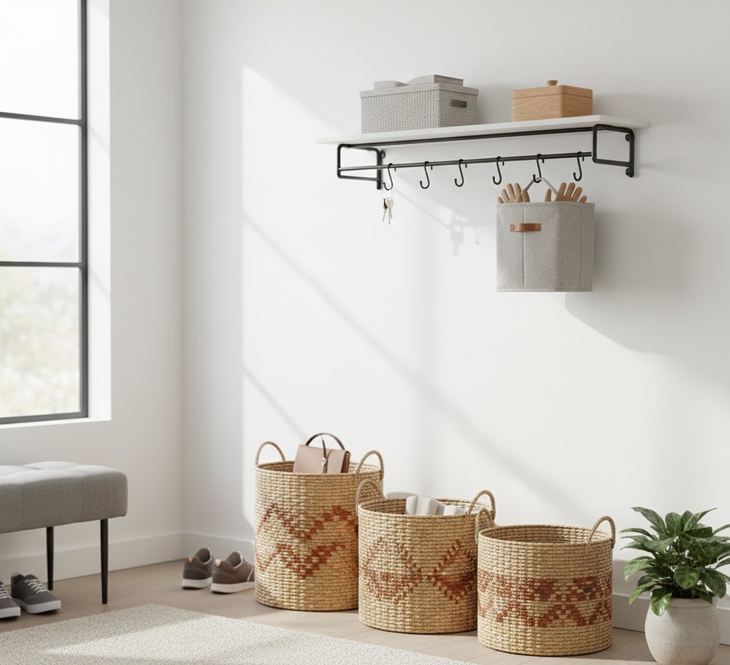 Functional entryway storage setup