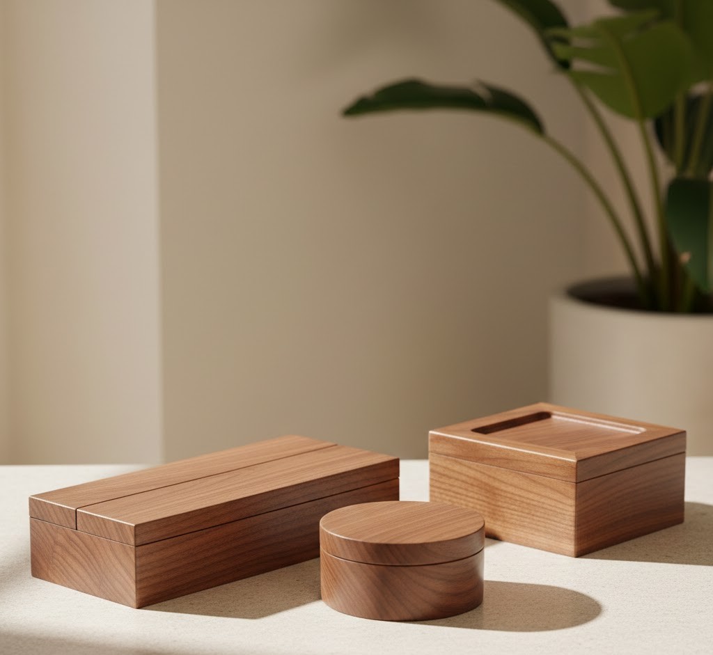 Handcrafted wooden storage boxes